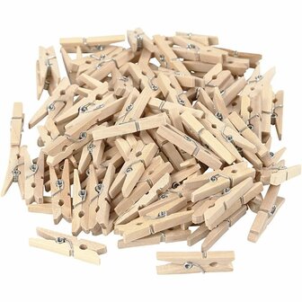 Wasknijpers Hout - Houten Knijpers - Knutsel Wasknijpers - DIY Decoratie - Mini Wasknijpers - Houten Klemmetjes - Klemmen Voor Fotos - L 30 mm - B 3 mm - 100 Stuks