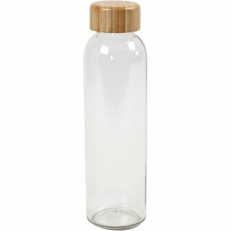 Herbruikbare Glazen Waterfles - Milieuvriendelijk &amp; Duurzaam - Bamboe Dop - DIY Personaliseerbaar met Glasstiften &amp; Houtbrander - 500 ml - 22 cm Hoog