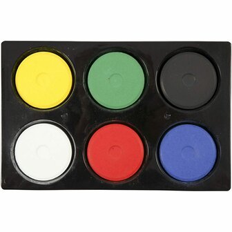 Waterverf Palet  Aquarelverf Palet  Primaire Kleuren Verf  Pigmentrijke Verf  Waterbased Verf  Aquarel Hobbyverf  Intense Kleuren  &Oslash; 44mm Verf Tabletten  Zwart Rood Wit Geel Groen Blauw