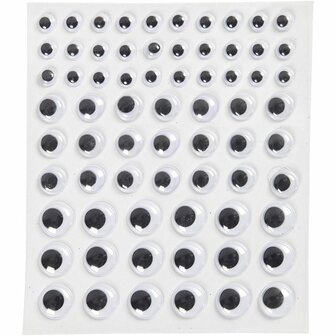 Wiebelogen - Zwart-Witte Creatieve Decoratieogen - Diverse Maten &Oslash;8+12+14 mm - Knutselbenodigdheden Voor Projecten - Verpakt per 69 stuks - 1 vel