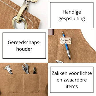 BBQ Schort - Klusschort - Multipurpose Schort - Mannen - Herenschort - Keukenschort - Met Vakken - Canvas Katoen - Waterdicht - Verstelbaar - Zwart - Lengte 134cm