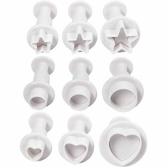 Uitsteekvormen met stempel, ster, cirkel, hart, d 1,1-3 , wit, 1x9stuk