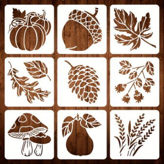 Herfst Sjablonen - Teken Sjablonen Herfst Autum - Hobby Stencils Bladeren Eikels Paddestoel Pompoen