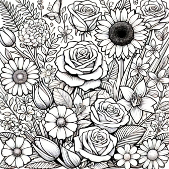 Bloemen Kleurboek &ndash; Bloemen Kleurplaten &ndash; Volwassenen En Kinderen Bloemboeketten