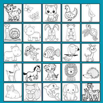 Kleurboek Dieren - Simpele Dieren Kleurboek - Kleurboek Kinderen Dieren - Kleurboek Peuters Kleuters Jonge Kinderen - Eenvoudige Grote Kleurplaten - Coloring Book Animals - 21x21cm - 24 Tekeningen