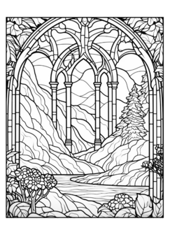 Kleurboek Glas In Lood Natuur - Glas In Lood Kleurplaten Landschappen - Stained Glass 