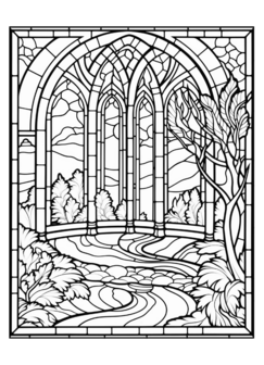 Kleurboek Glas In Lood Natuur - Glas In Lood Kleurplaten Landschappen - Stained Glass 