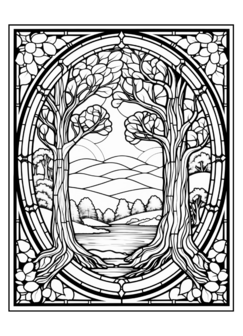 Kleurboek Glas In Lood Natuur - Glas In Lood Kleurplaten Landschappen - Stained Glass 