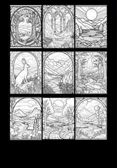 Kleurboek Glas In Lood Natuur - Glas In Lood Kleurplaten Landschappen - Stained Glass 