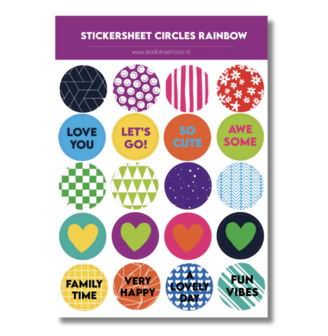 Studio Ins &amp; Outs - Stickervel Cirkels Pastel 2.0 - Pastel Stickers - Tekst &amp; Hartjes &amp; Patronen - Pastelkleuren - 