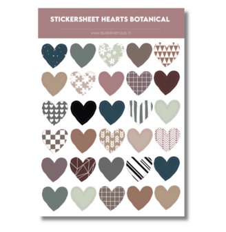 Studio Ins &amp; Outs - Stickervel Hartjes Botanical 2.0 - Hartjes Stickers - Aardetinten &amp; Patronen - 35 Stickers In Hartj