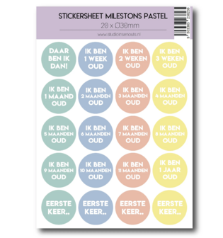 Studio Ins &amp; Outs - Stickervel Milestones Pastel - Baby Mijlpaalstickers Leeftijden - Pastelkleuren - 20 Stickers