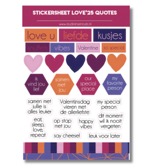 Studio Ins &amp; Outs - Stickervel Quotes Love 2025 - Tekststickers - Stickers Met Quotes, Valentijn &amp; Hartjes - Romantisch