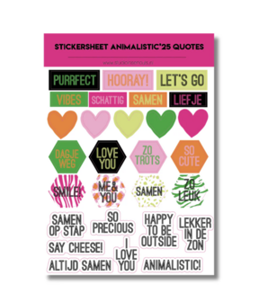 Studio Ins &amp; Outs - Stickervel Quotes Animalistic&#039;25 - Tekststickers - Stickers Met Quotes, Dieren &amp; Hartjes - Neo