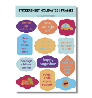 Studio Ins &amp; Outs - Stickervel Frames Holiday&#039;25 - Stickers Met Frames En Banners - Vakanties Tekst Stickers - 12 Vaka