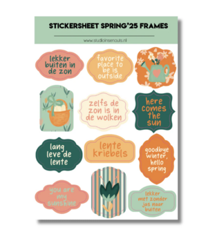 Studio Ins &amp; Outs - Stickervel Frames Lente 2025 - Stickers Met Frames En Banners - Lente Tekst Stickers - 12 Lente Sticker