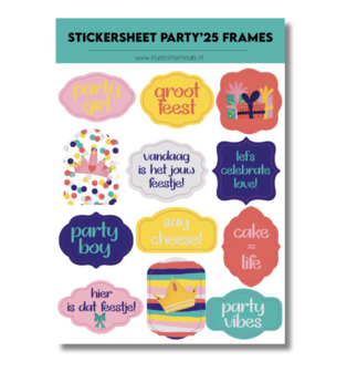 Studio Ins &amp; Outs - Stickervel Frames Party 2025 - Stickers Met Frames En Banners - Feest Tekst Stickers - 12 Party Sticker