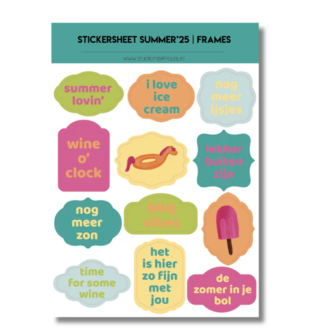 Studio Ins &amp; Outs - Stickervel Frames Summer 2025 - Stickers Met Frames En Banners - Zomer Tekst Stickers - 12 Summer Stickers En Plaatjes