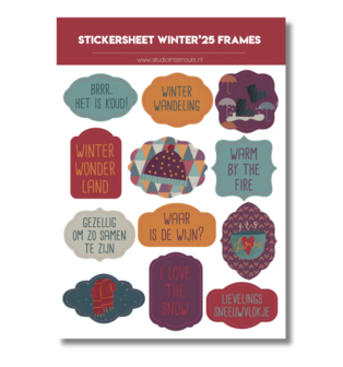 Studio Ins &amp; Outs - Stickervel Frames Winter 2025 - Stickers Met Frames En Banners - Winter Tekst Stickers - 12 Winter Stickers En Plaatjes