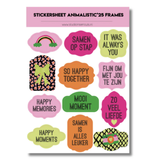 Studio Ins &amp; Outs - Stickervel Frames Animalistic 2025 - Stickers Met Frames En Banners - Animal Print Tekst Stickers - 12 Dierenprint Stickers En Plaatjes
