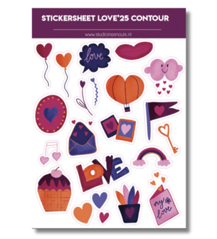 Studio Ins &amp; Outs - Stickervel Contour - Love 2025 - Liefde Stickers - Valentijn Stickers - 20 Love Illustraties