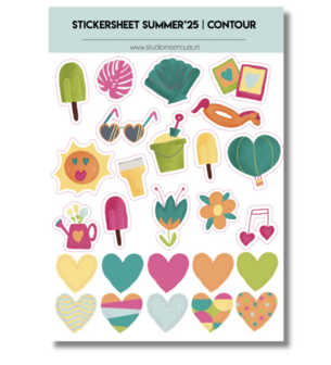 Studio Ins &amp; Outs - Stickervel Contour - Summer&#039;25 - Zomer Stickers - Hartjes &amp; Strand Stickers - 26 Summer Illust