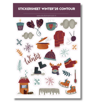 Studio Ins &amp; Outs - Stickervel Contour - Winter 2025 - Winter Stickers - Sneeuw &amp; Warme Illustraties - 26 Winter Illust