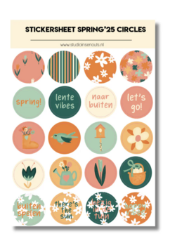 Studio Ins &amp; Outs - Stickervel Circles Spring&rsquo;25 - Ronde Lentestickers - Cirkelstickers - 20 Lente Illustraties
