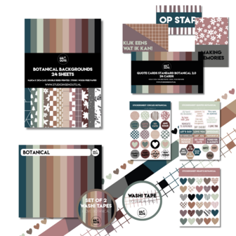 Studio Ins &amp; Outs - Botanical - Complete Creatieve Set - Paperpad, Stickers, Washi Tape &amp; Quote Kaartjes - Scrapbooking