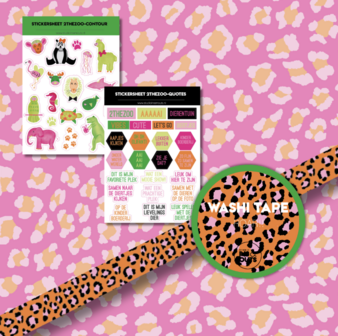 Studio Ins &amp; Outs - Mini Collectie 2 The Zoo - Stickervellen &amp; Brede Washi Tape - Dierentuin Thema - Scrapbook Set - An