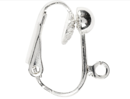 Clip-On Oorbellen - Verzilverd - Metalen Oorclips - Halve Bal met Oog - Voor DIY Sieraden &amp; Accessoires - L: 16,5 mm - B: 1,5 mm - Gatgrootte: 1,6 mm - 40 Stuks