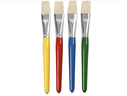 Kwasten Voor Kinderen, Plat, B: 20 mm &ndash; Kinderset Kwasten &ndash; Set Met 4 Platte Kwasten Van Varkenshaar &ndash; Geschikt Voor Schoolprojecten &ndash; 4 stuks
