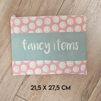 Grote Etui - Etui Met Rits - Pennenetui - Schooletui - Opbergtasje - Make Up Tasje - Roze, Groen, Smileys - Fancy Items - 21,5 