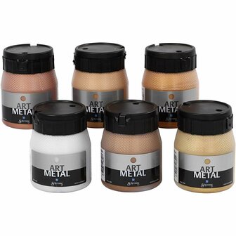Metallic verf set verschillende kleuren | Acrylverf metallic | Gekleurde metallic hobbyverf set | Glanzend | 6 x 250 ml | 6 stuks