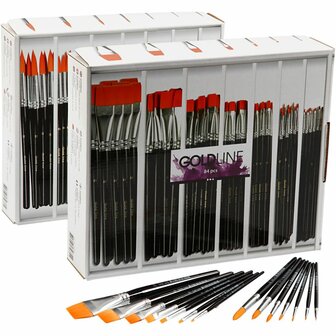 Penselenset | Gold Line | Ronde en platte nylon penselen | Penselen voor schilderen, hobby en vernissen | Maten 1-22 | 168 stuks