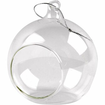 Glas Ornament met Opening - Transparant Glasbal met Opening - DIY Decoratie Ornamenten - Glazen Ornament met Ophangdraad - Creatieve Glasdecoratie - Diameter 8 cm - 6 Stuks