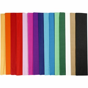 Cr&ecirc;pepapier Meerkleurig | Gekleurd Cr&ecirc;pepapier | Rekbaar Knutselpapier | Decoratiepapier | 50x250 cm | 22 Gram | 15 Kleuren