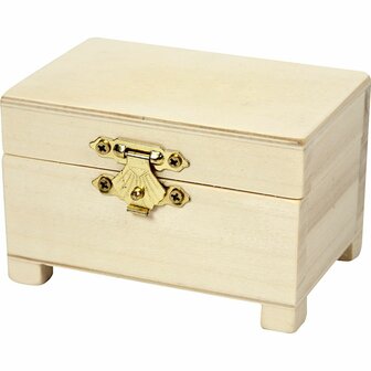 Sieradendoosje | Hout | Kistje met pootjes en metalen sluiting | Houten opbergdoosje | 6x9x6 cm | 3 stuks