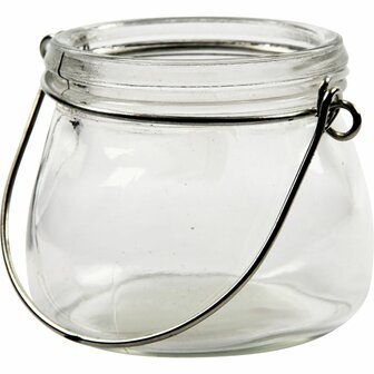 Lantaarn - Bolle Lantaarn van Glas - DIY Lantaarn voor Decoratie - Transparante Glazen Lantaarn met Metalen Hanger - 7,5x6,5 cm