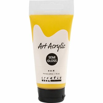 Acryl Verf, semi-glanzend, semi-dekkend, primair geel, 75 ml/ 1 fles