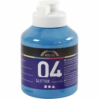 Glitterverf Blauw | Acrylverf met glitters Blauw | Hobbyverf glitter | Waterbasis | 500 ml | 1 fles