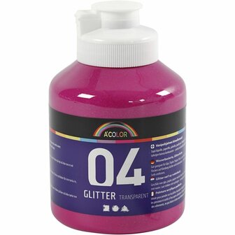 Glitterverf Roze | Acrylverf met glitters Roze | Hobbyverf glitter | Waterbasis | 500 ml | 1 fles