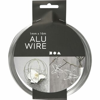 Alu draad, rond, dikte 1 mm, zilver, 16 m/ 1 rol