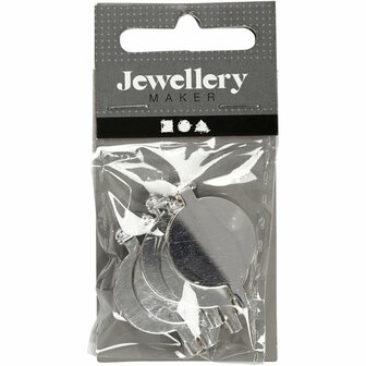 Brochespeld, d 20 mm, verzilverd, 5 stuk/ 1 doos