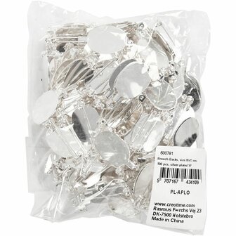 Brochespeld, afm 20x15 mm, verzilverd, 100 stuk/ 1 doos