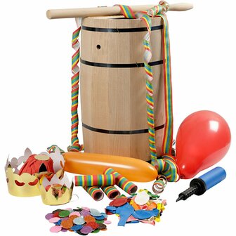 Carnavals ton met toebehoren, beuken, H: 54 cm, groot, 1 set