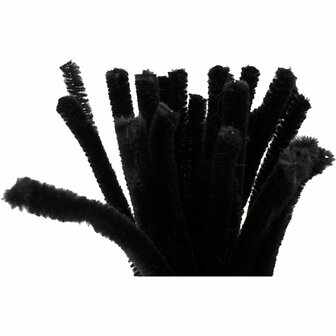 Chenille, L: 30 cm, dikte 9 mm, zwart, 25 stuk/ 1 doos