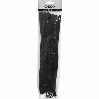 Chenille, L: 30 cm, dikte 9 mm, zwart, 25 stuk/ 1 doos