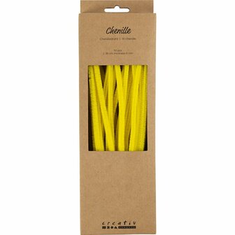 Chenille, L: 30 cm, dikte 6 mm, geel, 50 stuk/ 1 doos
