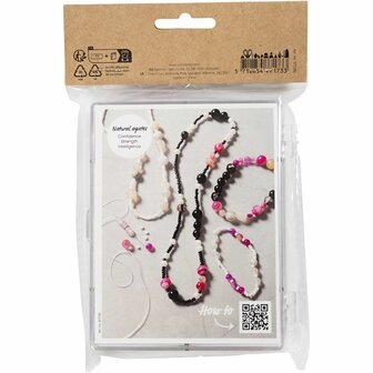Creatieve Box Sieraden, Agaten, afm 2,6-10 mm, gatgrootte 0,8-1,8 mm, ca. 2740 stuk, beige, zwart, roze, wit parelmoer, 1 doos